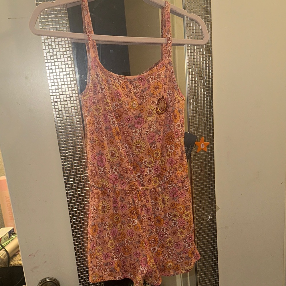 Floral Garfield Kids Romper - Pink and Orange